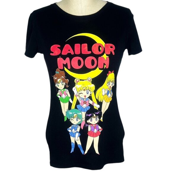 Sailor Moon T-Shirt Womens Size L Black Short Sleeve Anime Graphic Tee - Picture 1 of 4